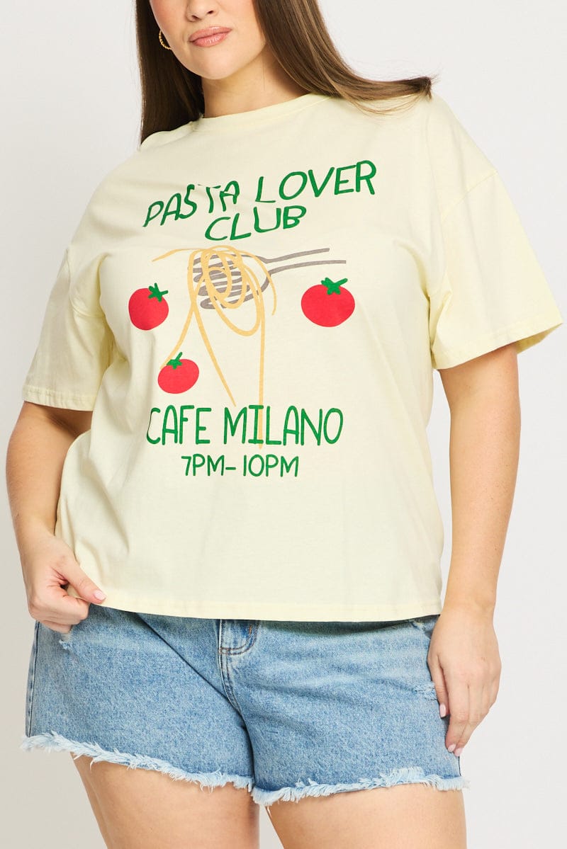 Yellow Pasta Graphic Tee Short Sleeve for YouandAll Fashion