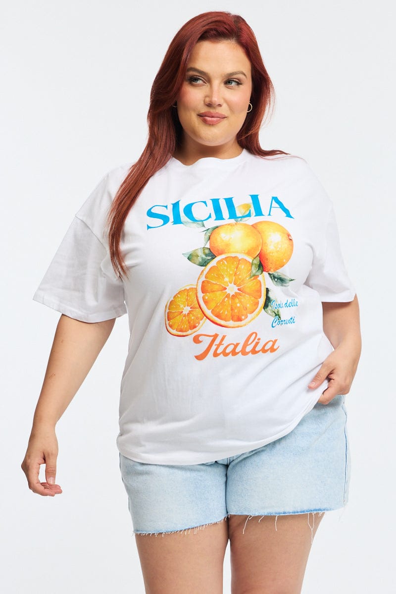 White Graphic Tee Short Sleeve Sicilia for YouandAll Fashion