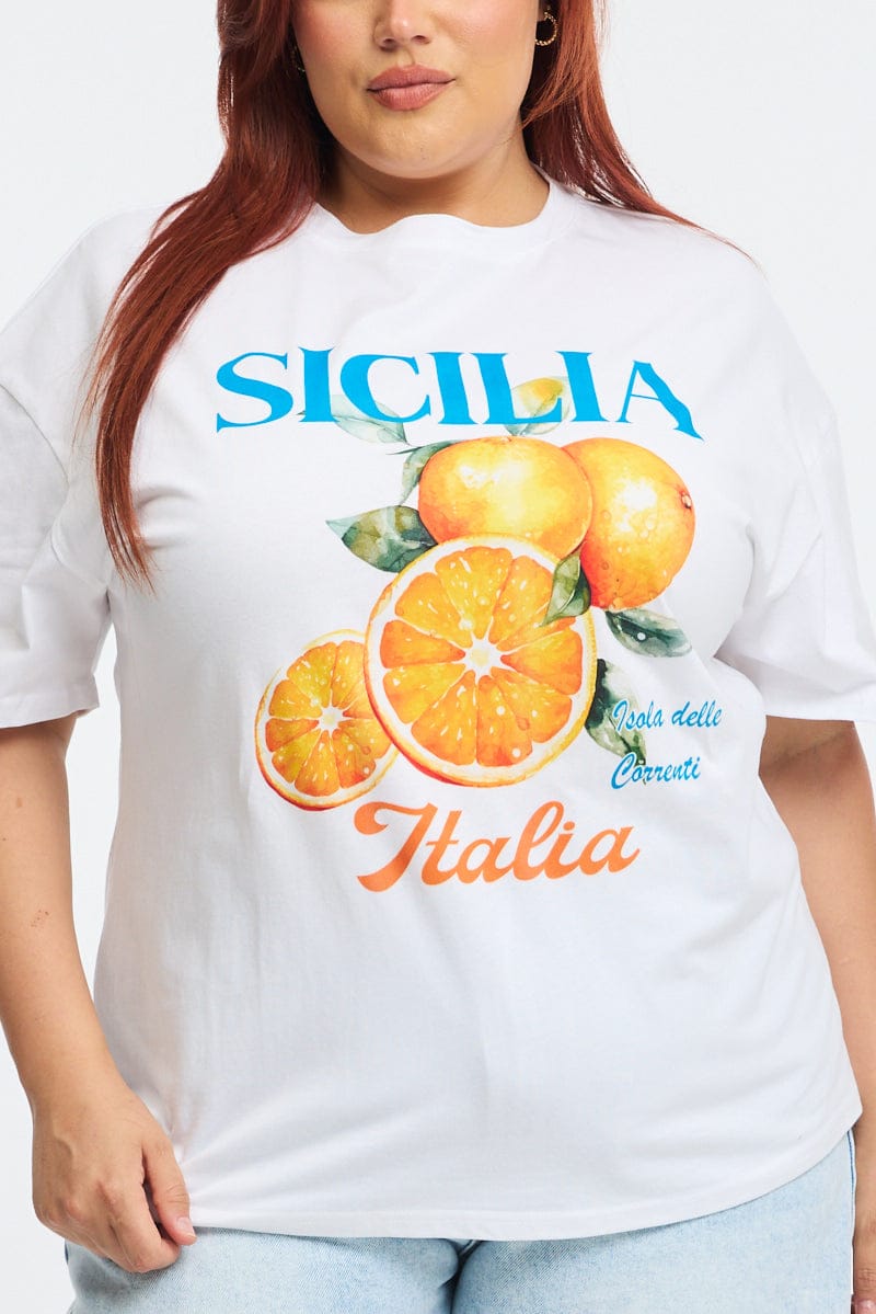 White Graphic Tee Short Sleeve Sicilia for YouandAll Fashion