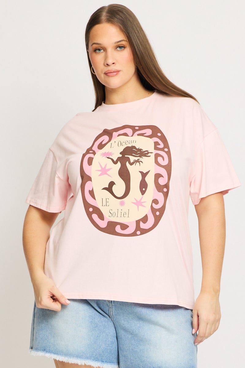 Pink Graphic Tee Short Sleeve Soleil for YouandAll Fashion