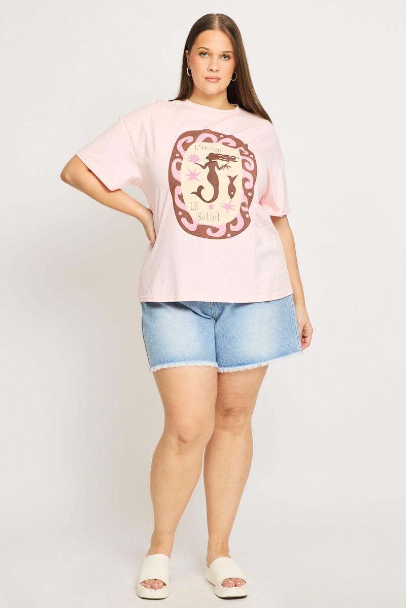 Pink Graphic Tee Short Sleeve Soleil for YouandAll Fashion