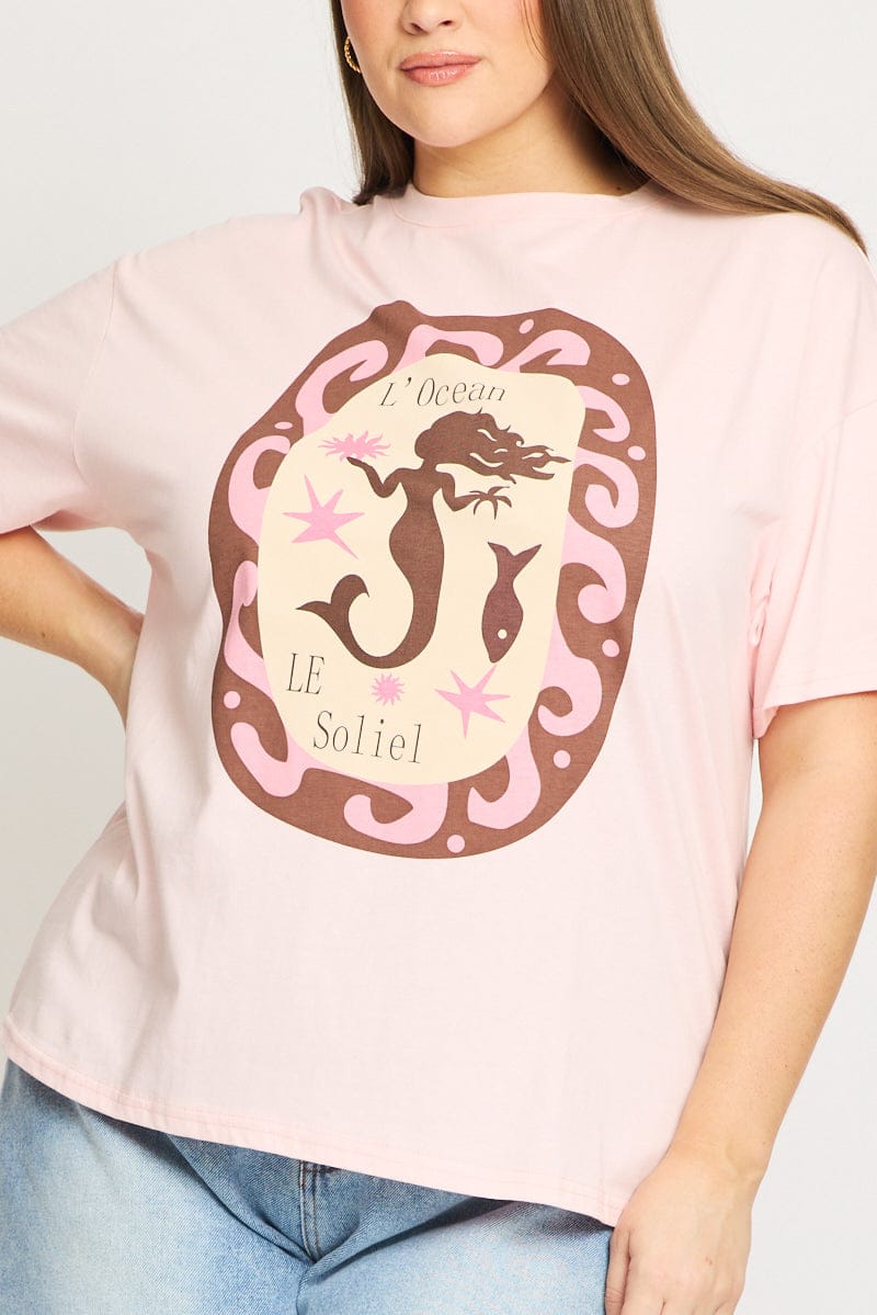 Pink Graphic Tee Short Sleeve Soleil for YouandAll Fashion