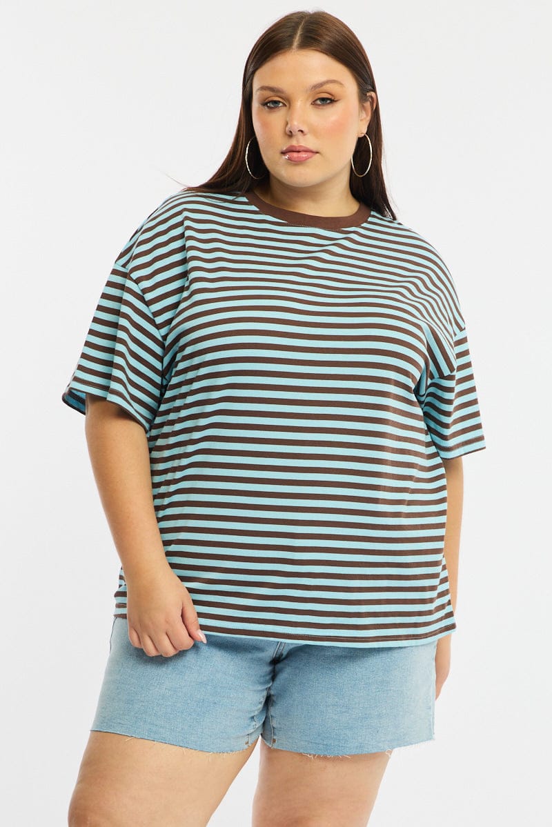 Brown Stripe Striped Tee Short Sleeve for YouandAll Fashion