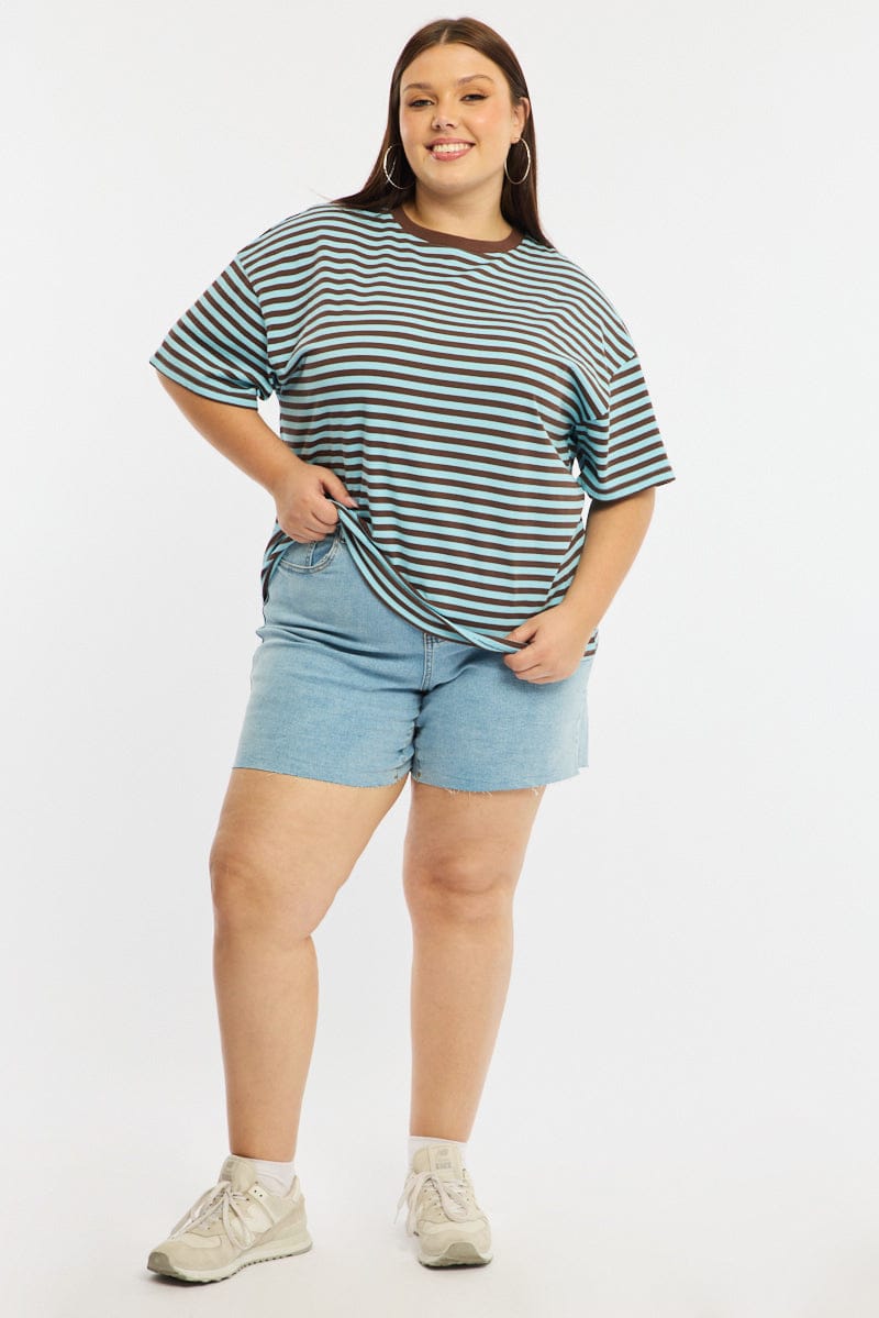 Brown Stripe Striped Tee Short Sleeve for YouandAll Fashion