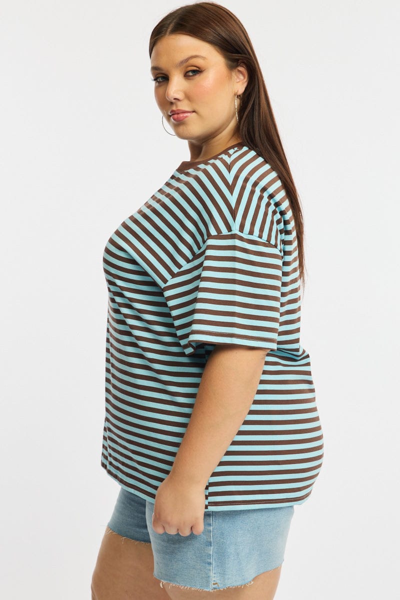 Brown Stripe Striped Tee Short Sleeve for YouandAll Fashion