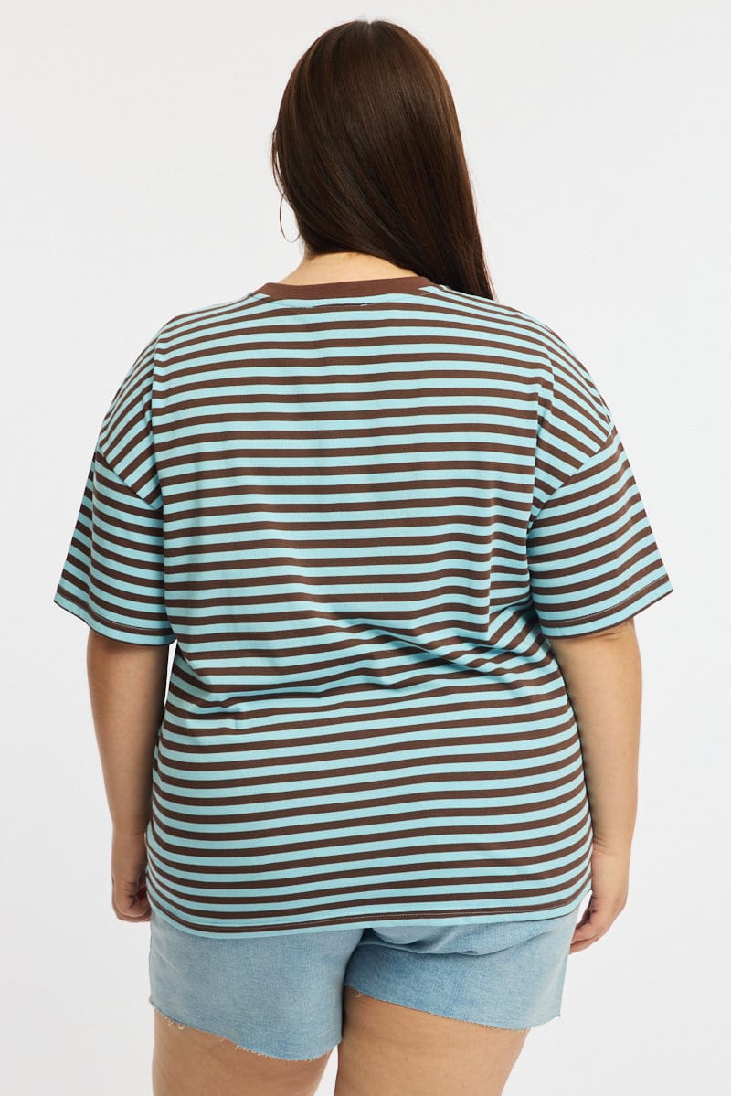 Brown Stripe Striped Tee Short Sleeve for YouandAll Fashion