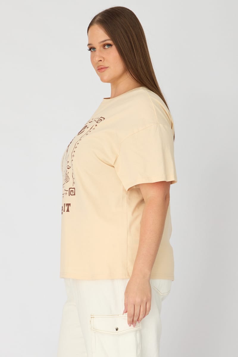 Beige T-shirt Short Sleeve Graphic for YouandAll Fashion