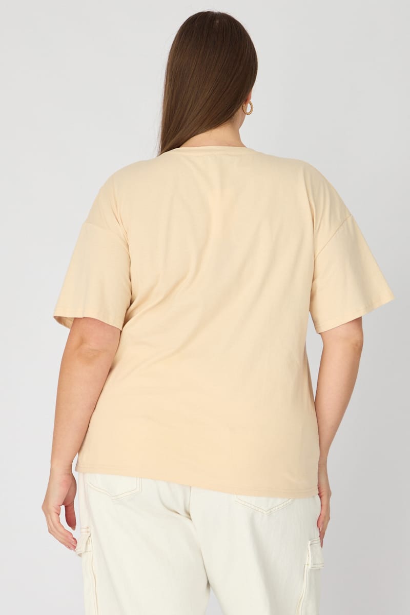 Beige T-shirt Short Sleeve Graphic for YouandAll Fashion