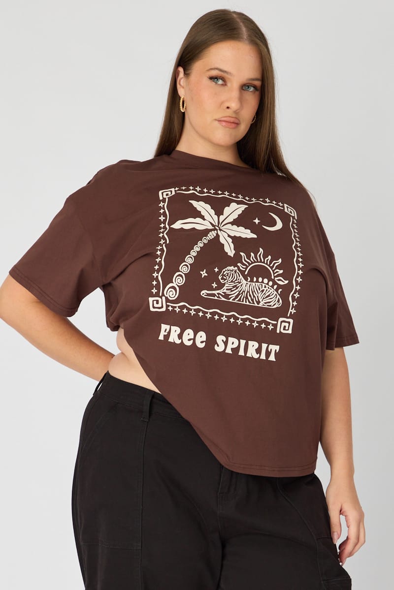 Brown T-shirt Short Sleeve Graphic for YouandAll Fashion