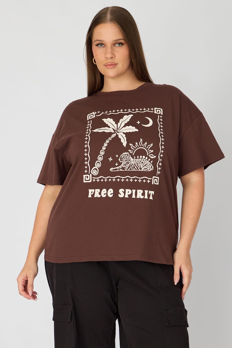 Brown T-shirt Short Sleeve Graphic for YouandAll Fashion