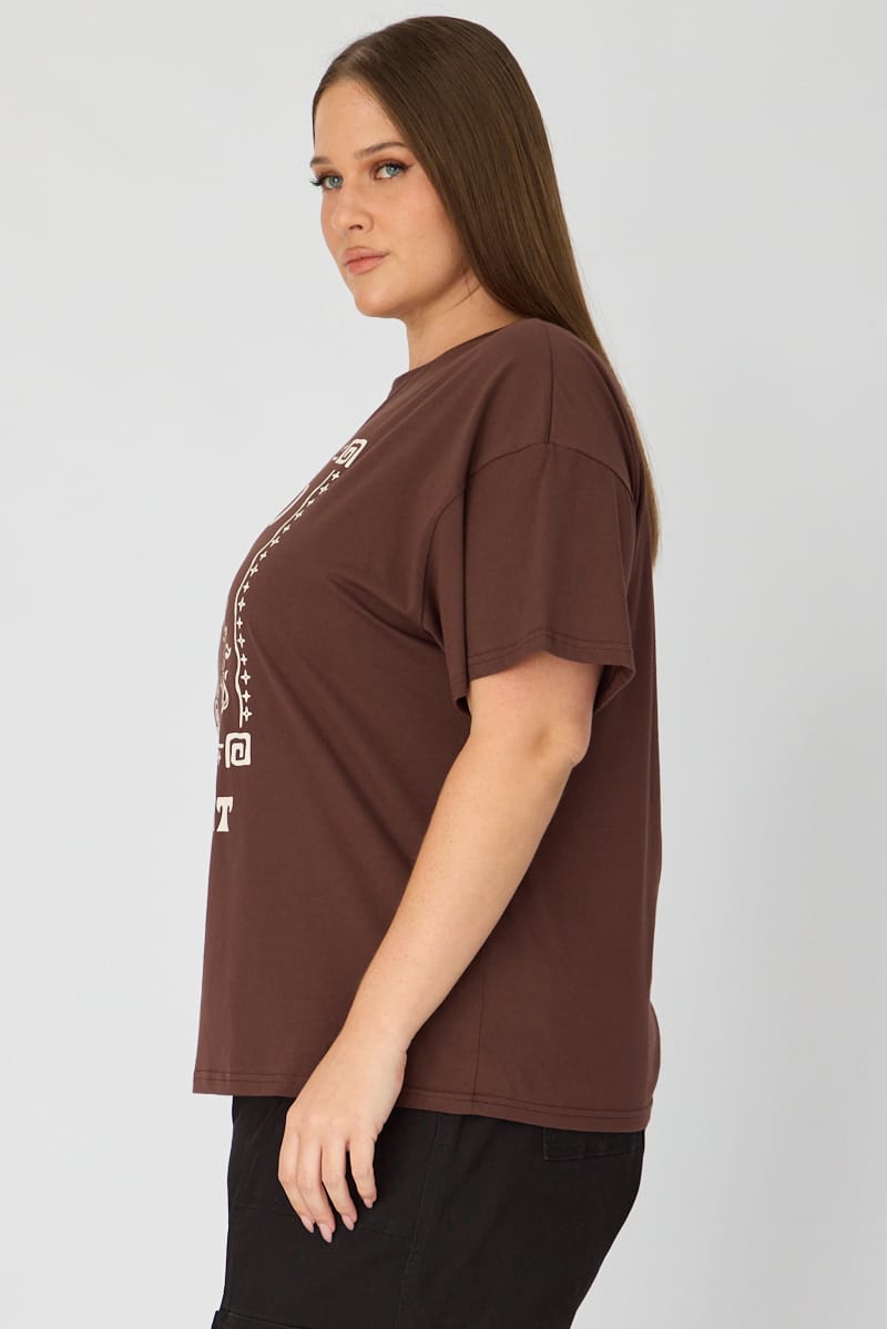 Brown T-shirt Short Sleeve Graphic for YouandAll Fashion