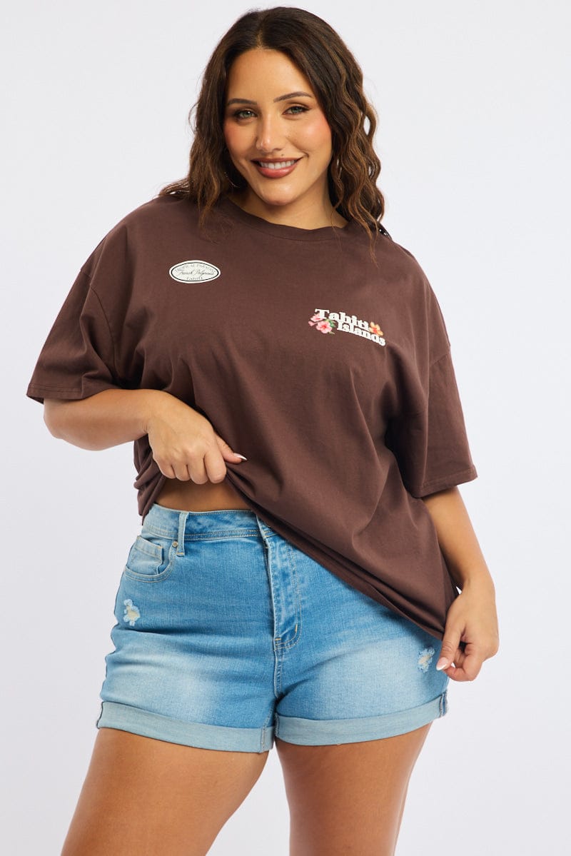 Brown Graphic Tee Short Sleeve for YouandAll Fashion
