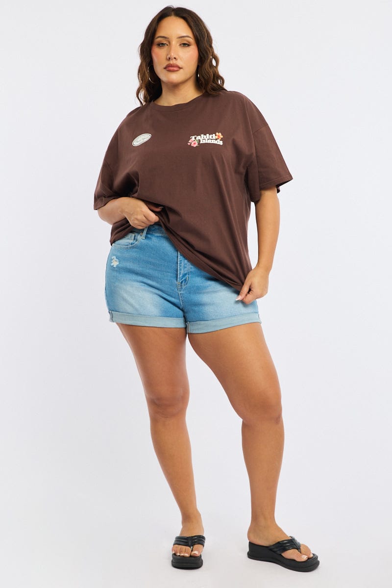 Brown Graphic Tee Short Sleeve for YouandAll Fashion