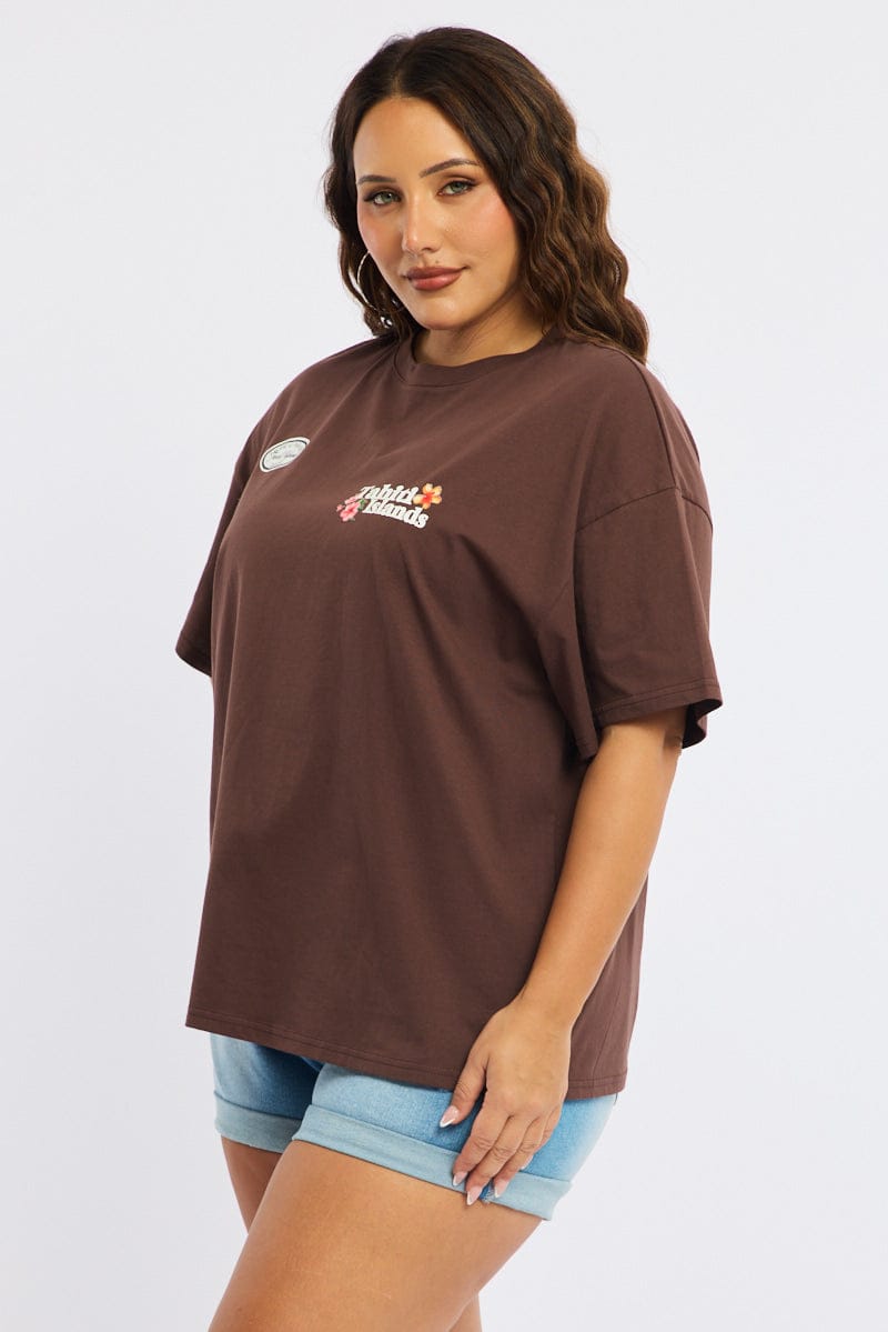 Brown Graphic Tee Short Sleeve for YouandAll Fashion