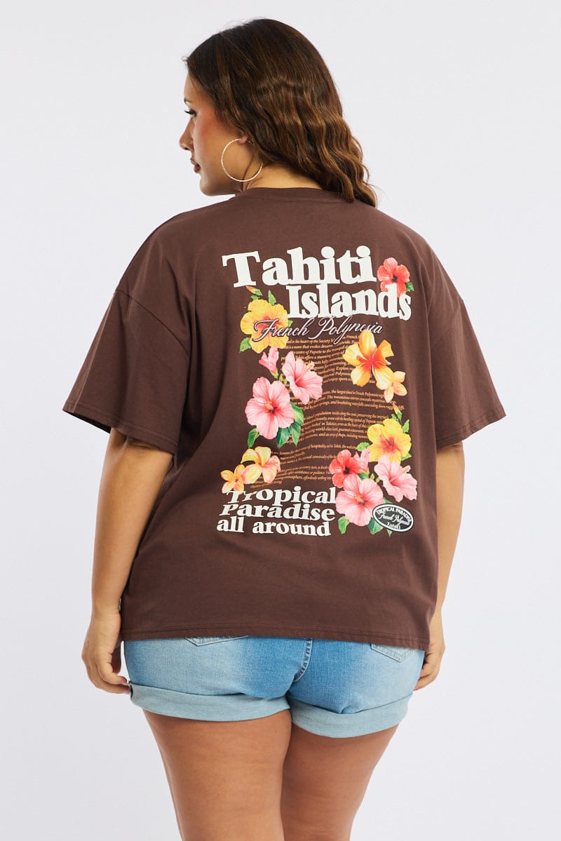 Brown Graphic Tee Short Sleeve for YouandAll Fashion