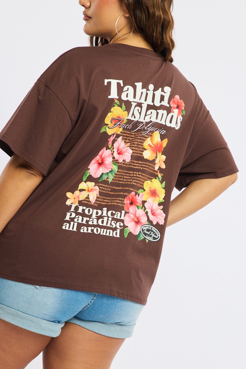 Brown Graphic Tee Short Sleeve for YouandAll Fashion