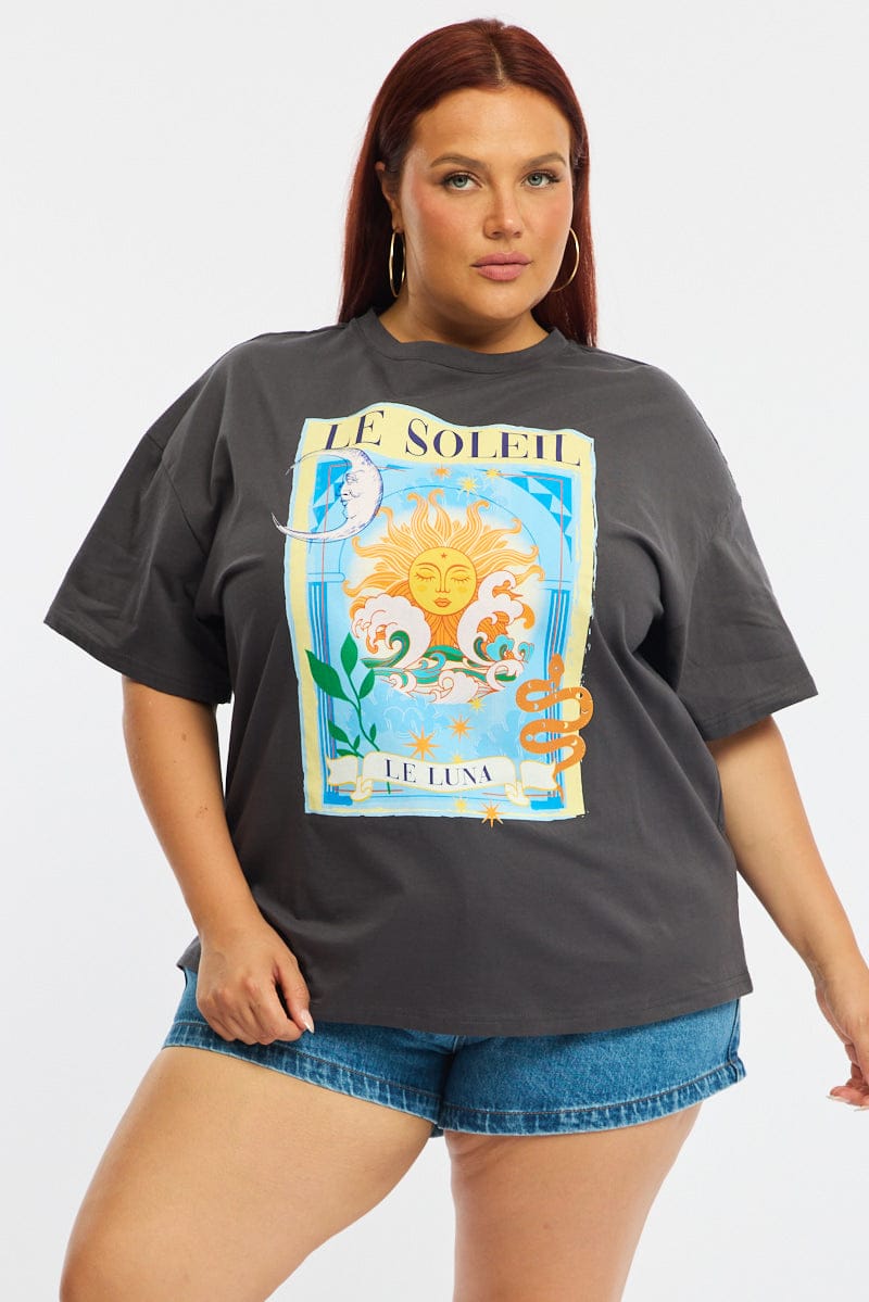 Grey Le Soleil Graphic Tee for YouandAll Fashion