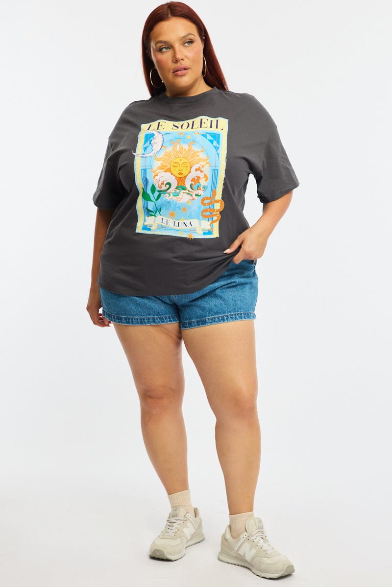 Grey Le Soleil Graphic Tee for YouandAll Fashion