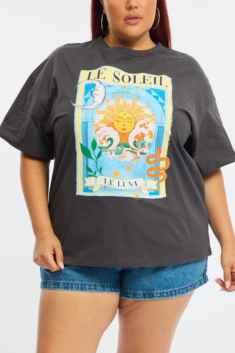 Grey Le Soleil Graphic Tee for YouandAll Fashion