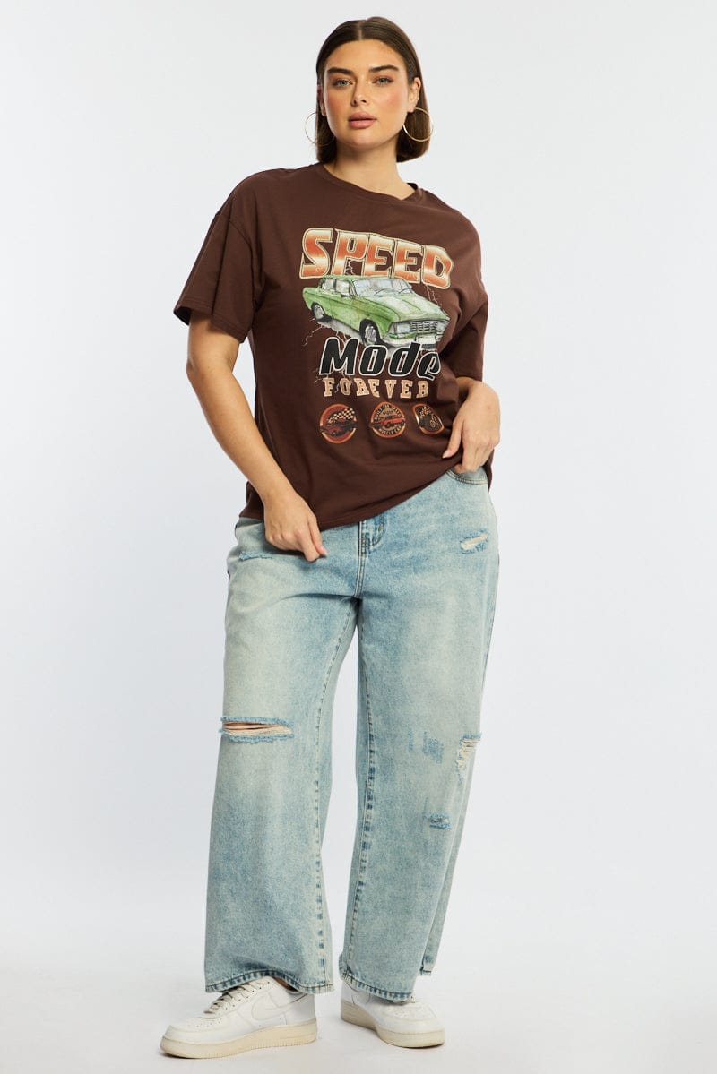 Brown Graphic Tee Short Sleeve for YouandAll Fashion