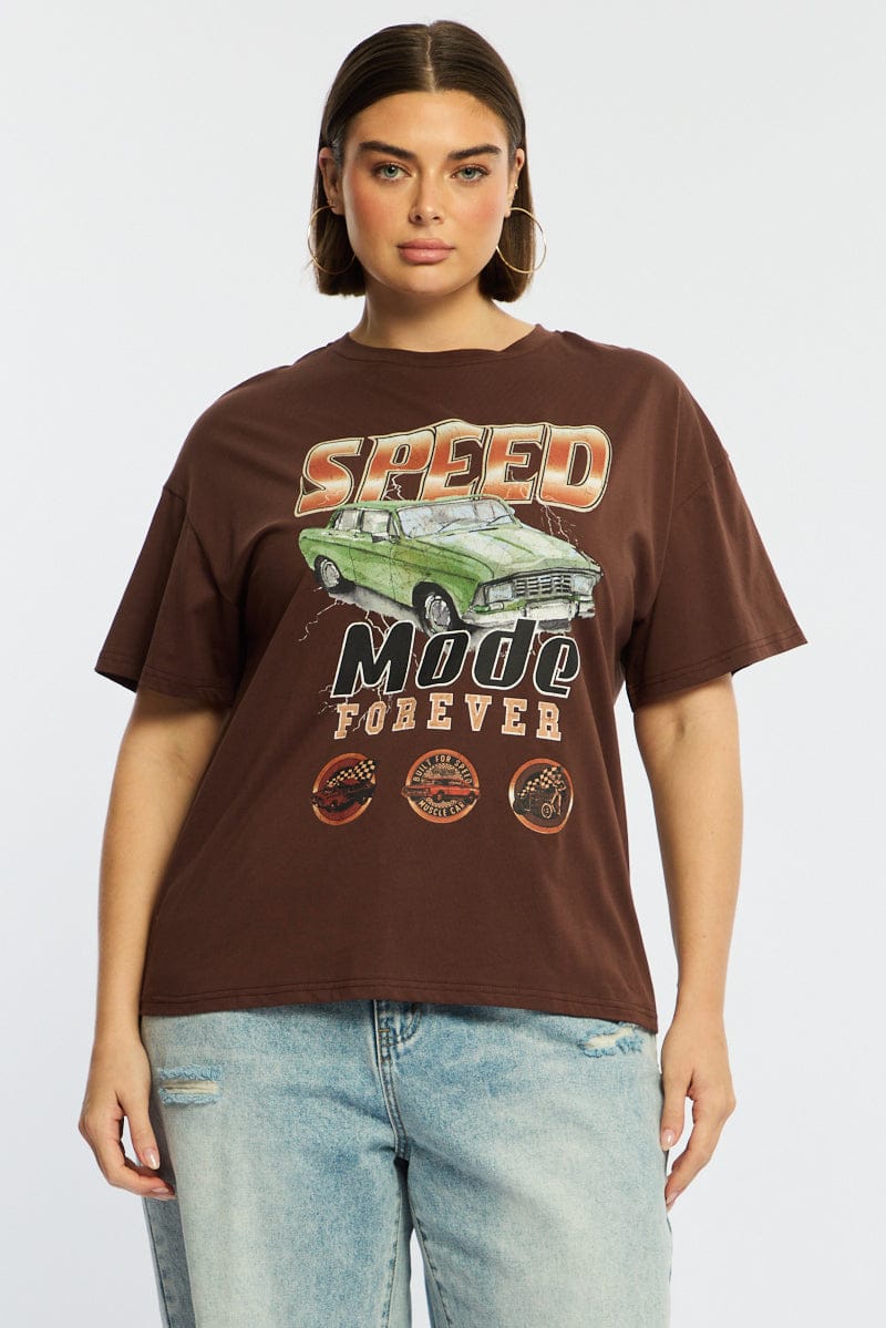 Brown Graphic Tee Short Sleeve for YouandAll Fashion