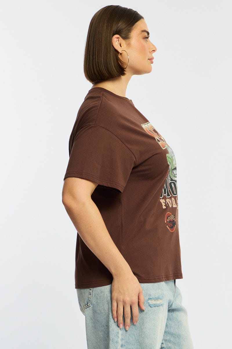 Brown Graphic Tee Short Sleeve for YouandAll Fashion