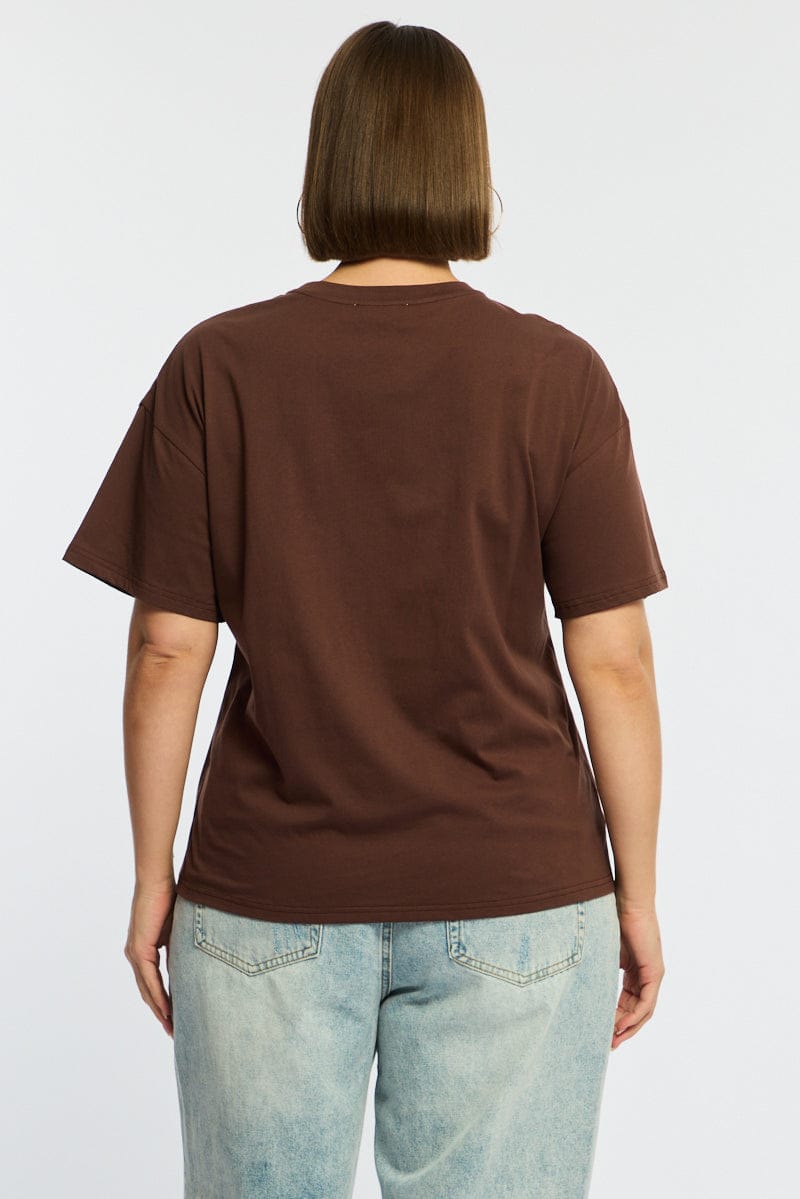Brown Graphic Tee Short Sleeve for YouandAll Fashion