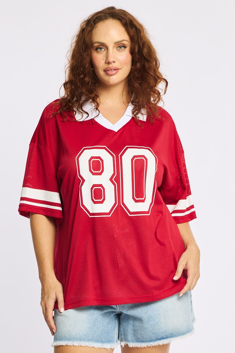 Red Sport Tee Collar Short Sleeve for YouandAll Fashion