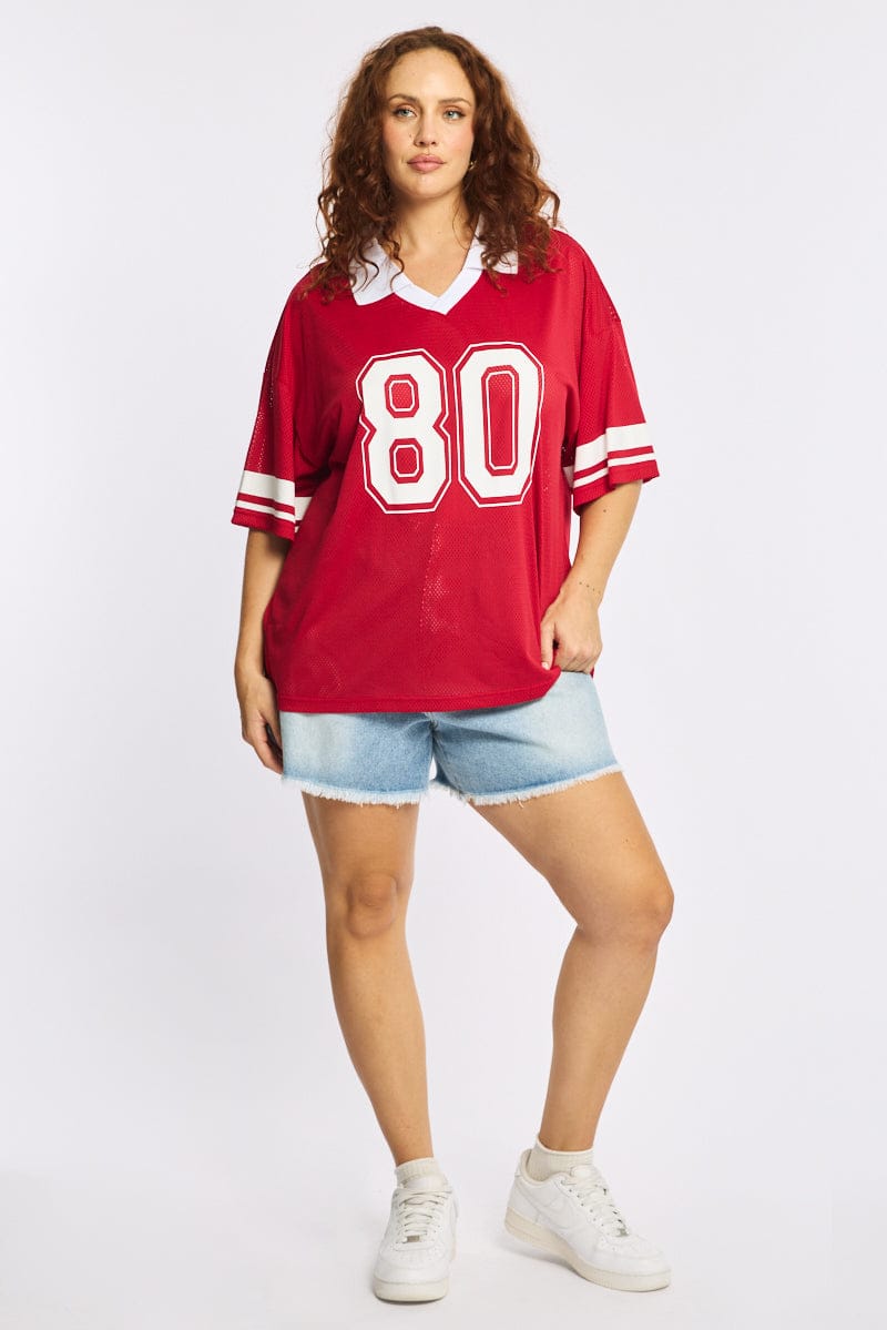 Red Sport Tee Collar Short Sleeve for YouandAll Fashion