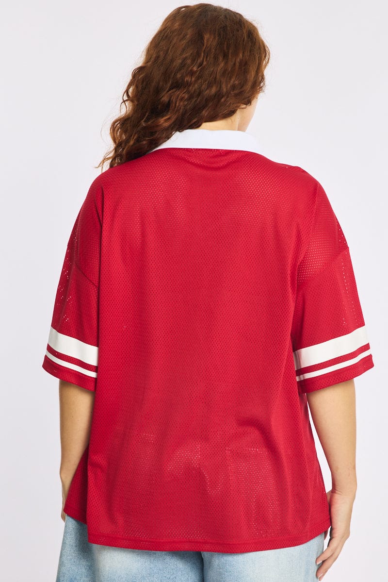 Red Sport Tee Collar Short Sleeve for YouandAll Fashion
