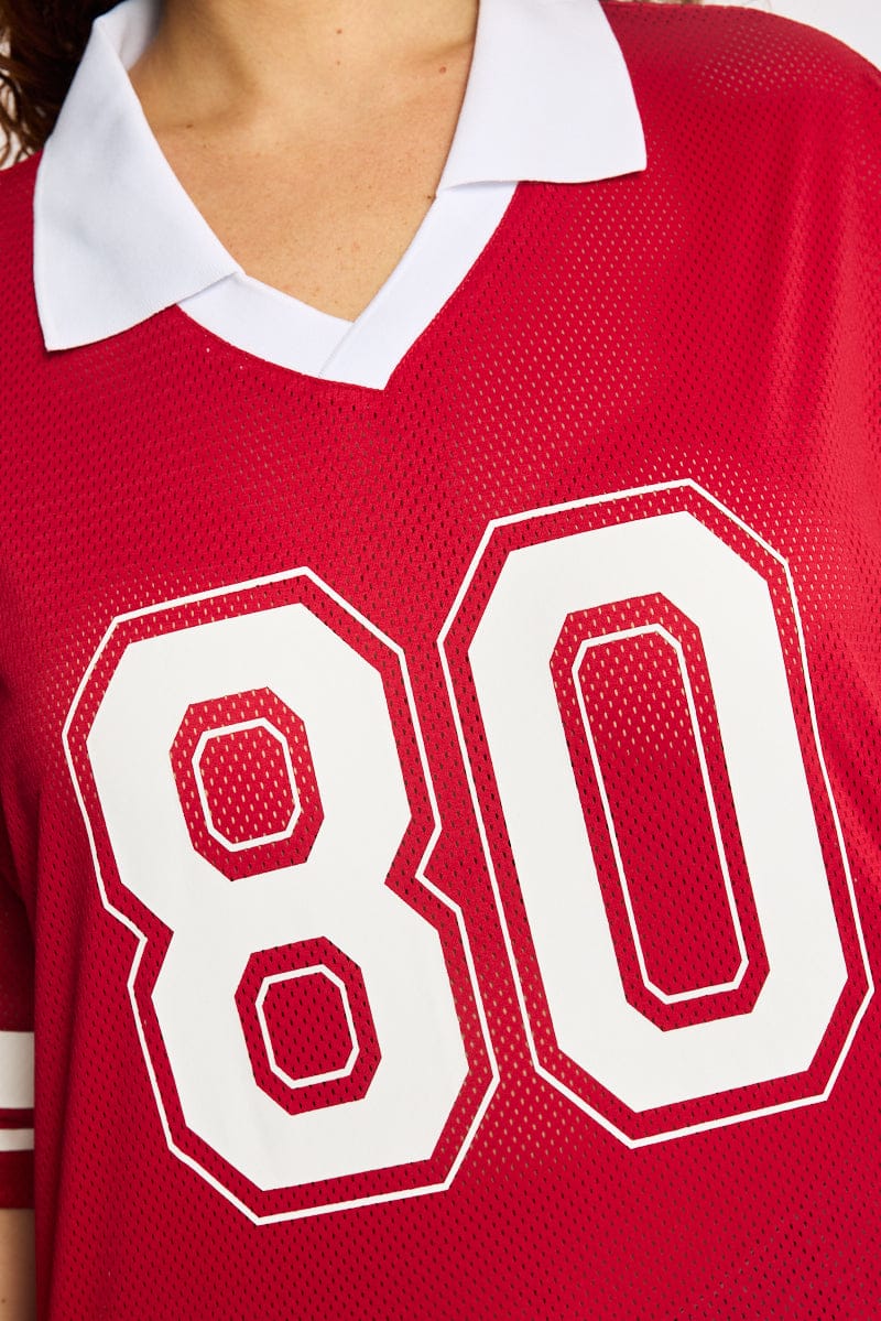 Red Sport Tee Collar Short Sleeve for YouandAll Fashion