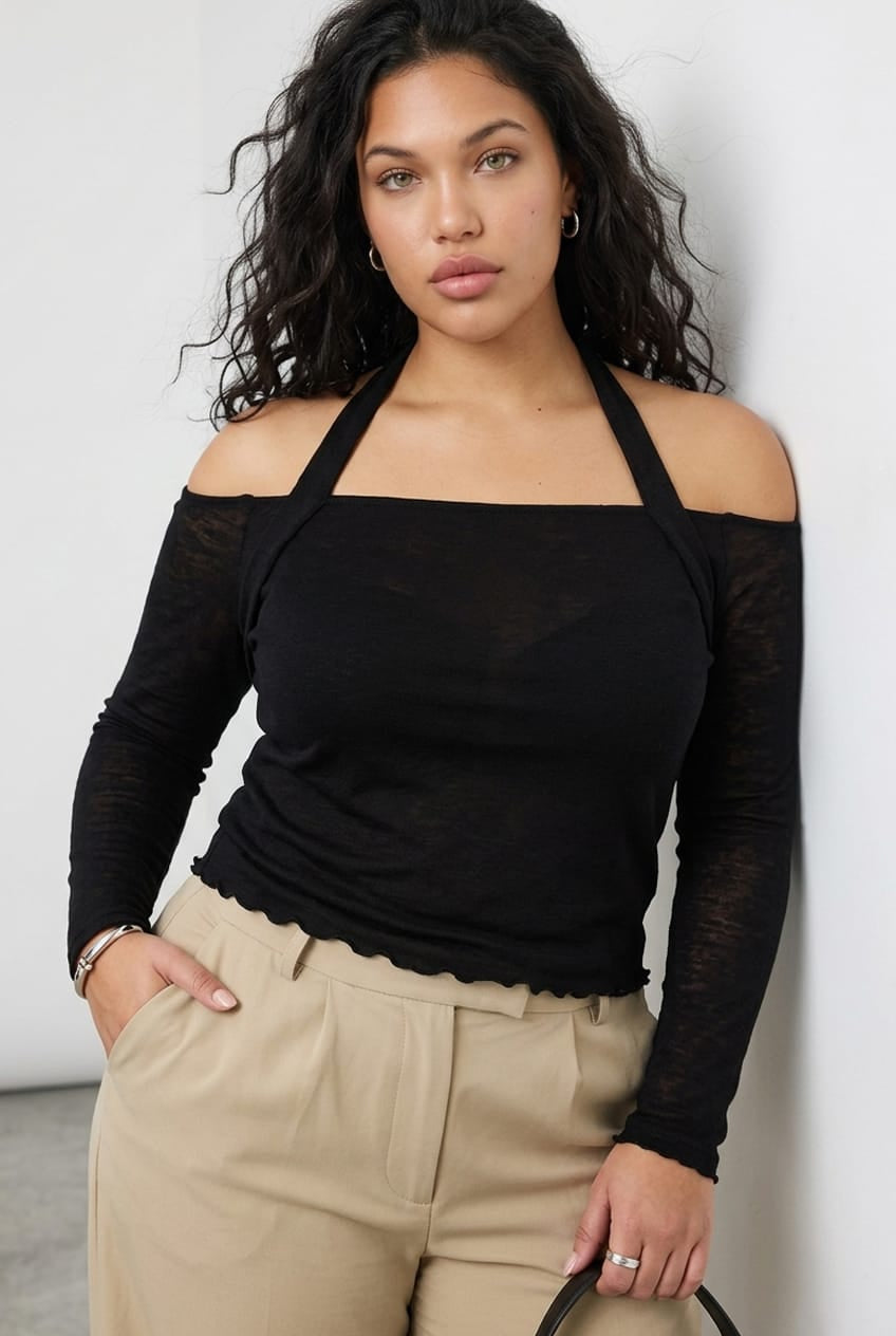 Black Halter Top Long Sleeve