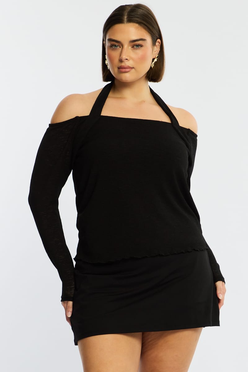 Black Halter Top Long Sleeve for YouandAll Fashion