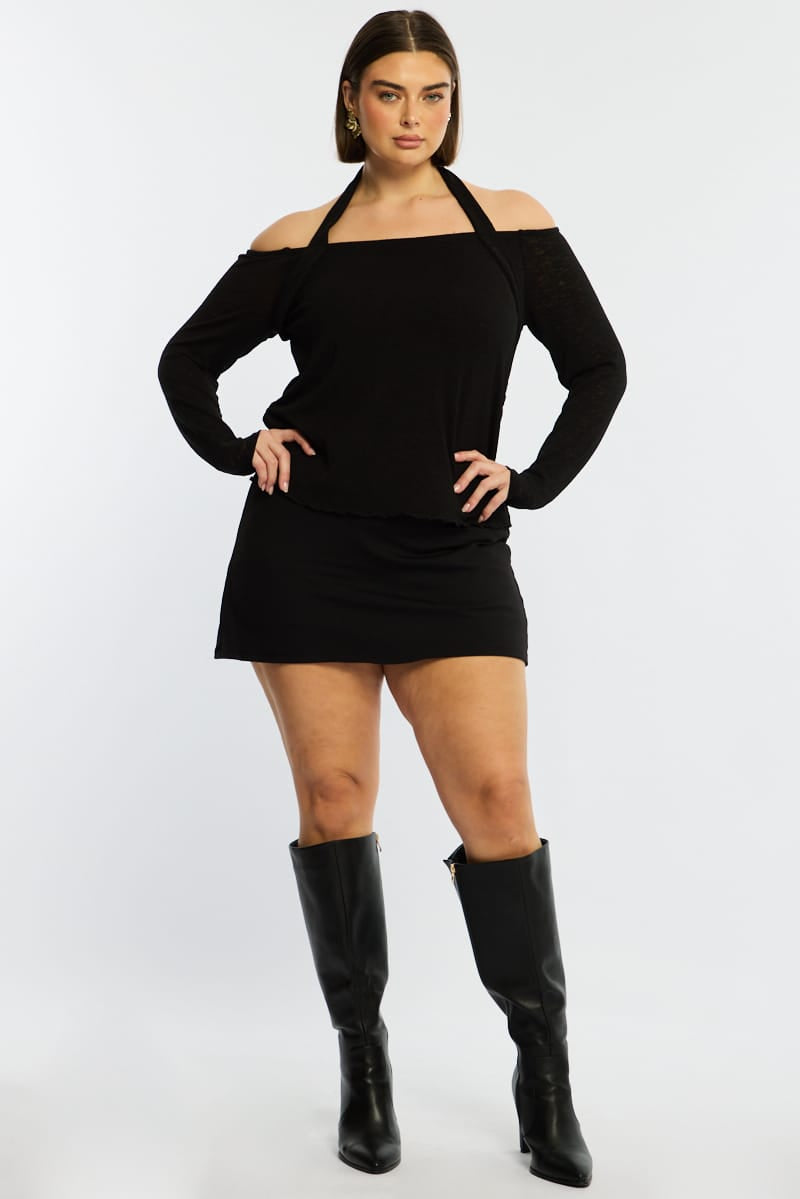 Black Halter Top Long Sleeve for YouandAll Fashion