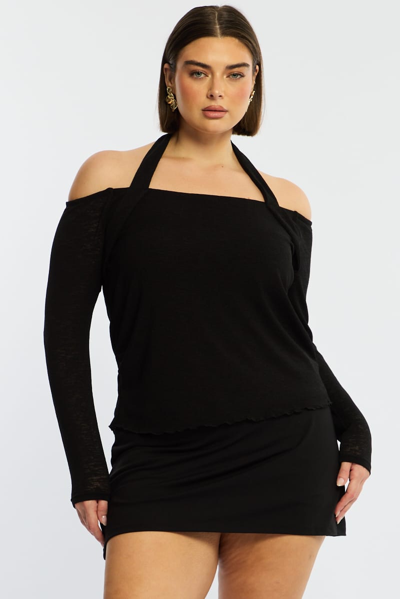 Black Halter Top Long Sleeve for YouandAll Fashion
