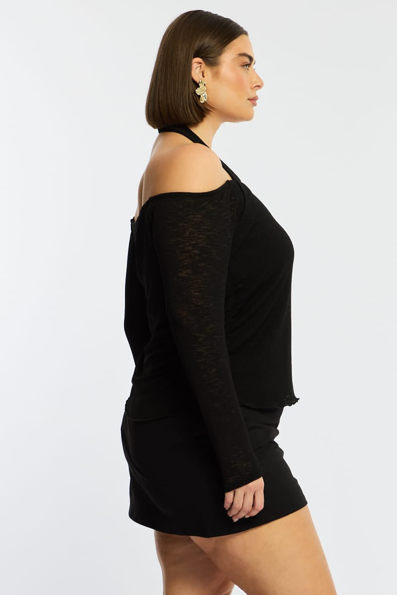 Black Halter Top Long Sleeve for YouandAll Fashion