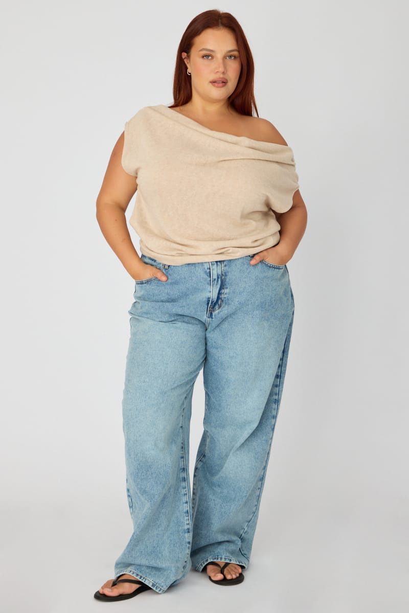 Beige Off Shoulder Top Sleeveless for YouandAll Fashion