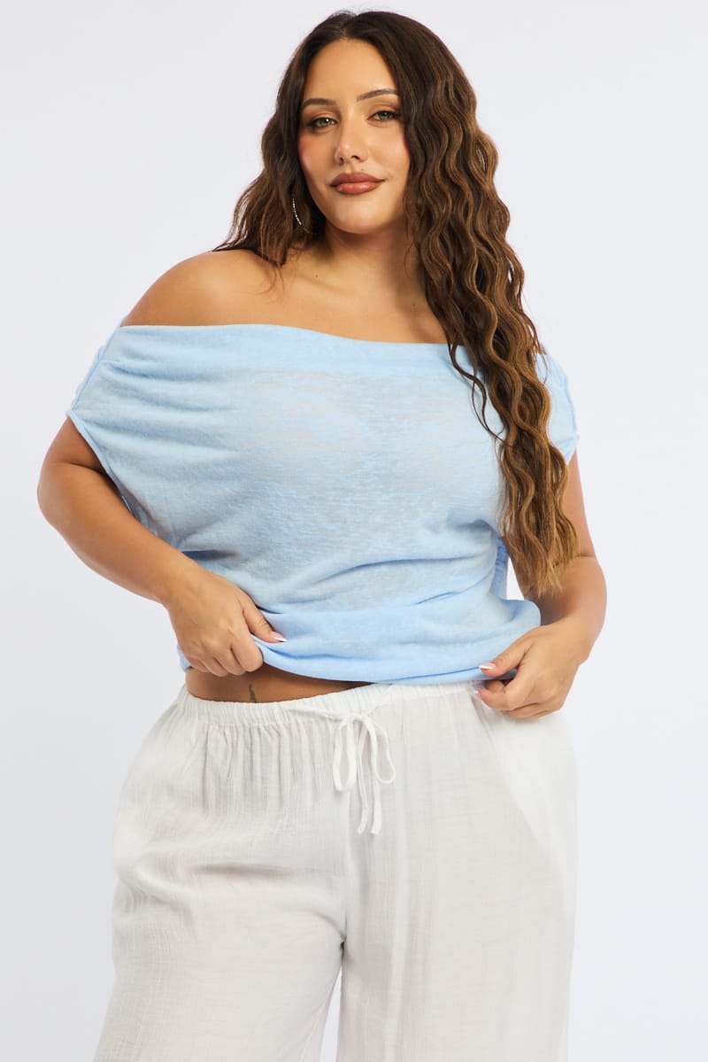 Blue Off Shoulder Top Sleeveless for YouandAll Fashion