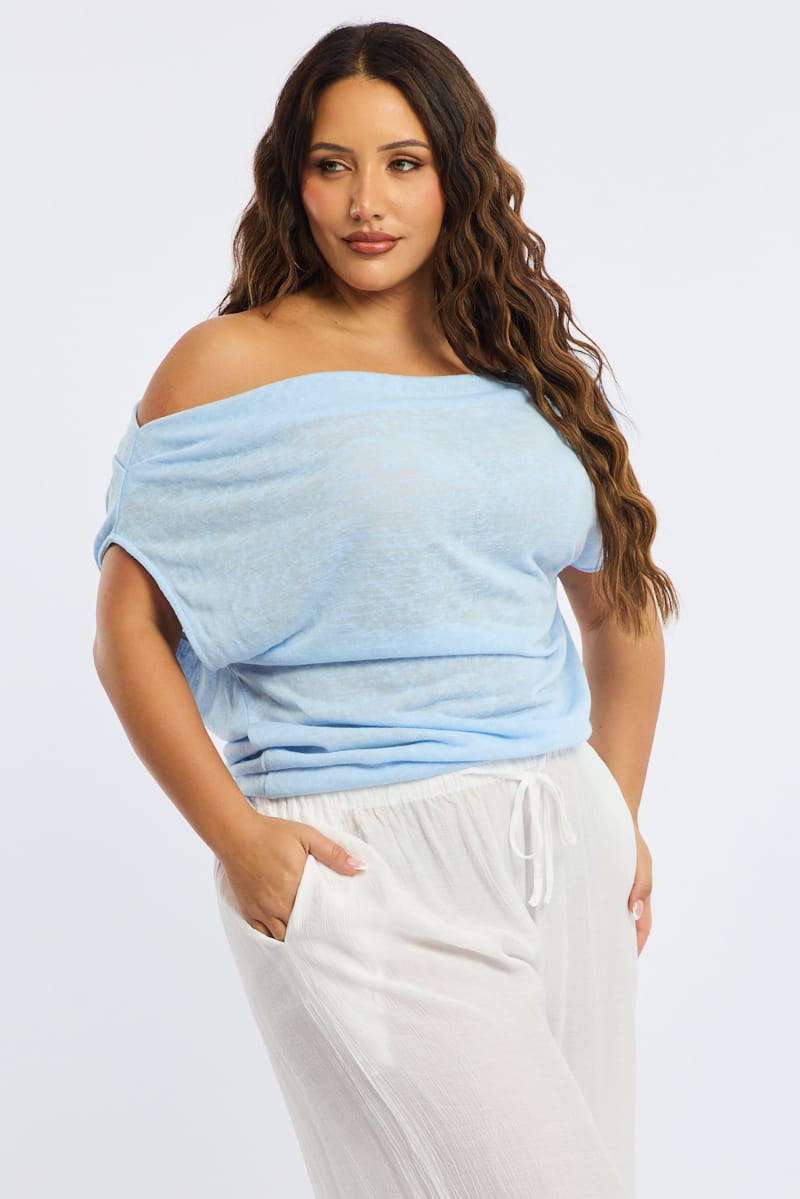 Blue Off Shoulder Top Sleeveless for YouandAll Fashion