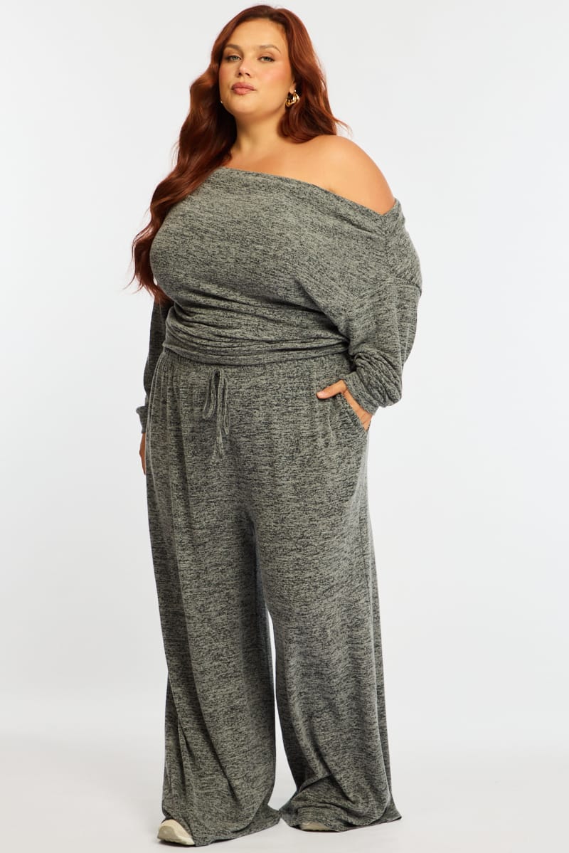 Grey Off Shoulder Top Long Sleeve for YouandAll Fashion