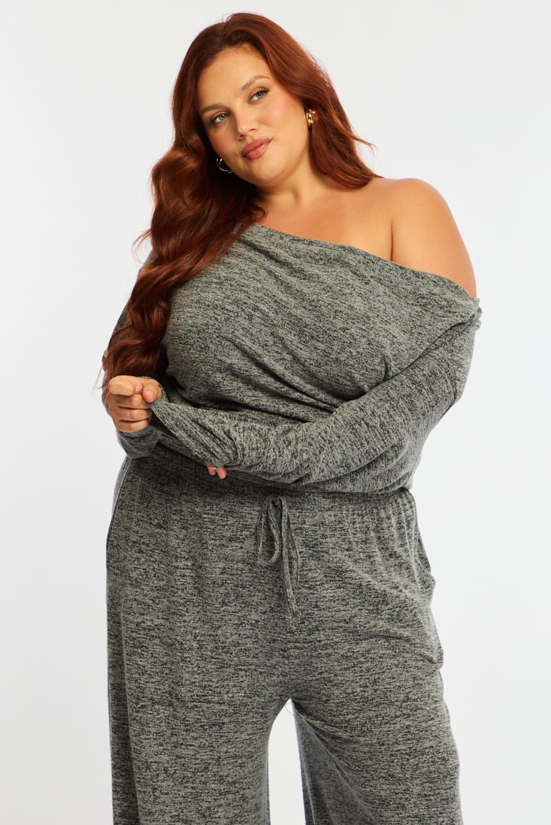 Grey Off Shoulder Top Long Sleeve for YouandAll Fashion