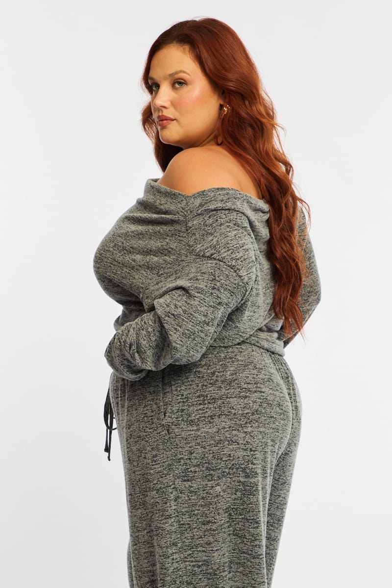 Grey Off Shoulder Top Long Sleeve for YouandAll Fashion
