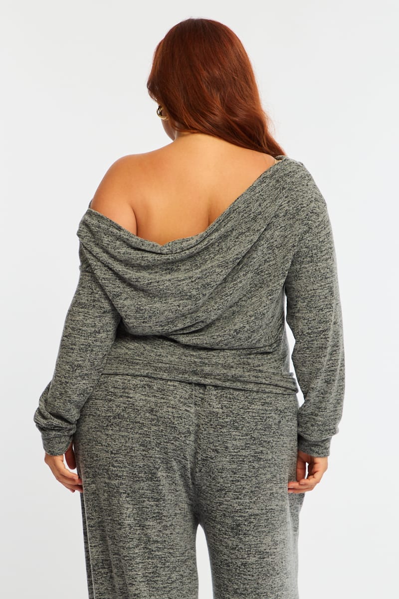 Grey Off Shoulder Top Long Sleeve for YouandAll Fashion