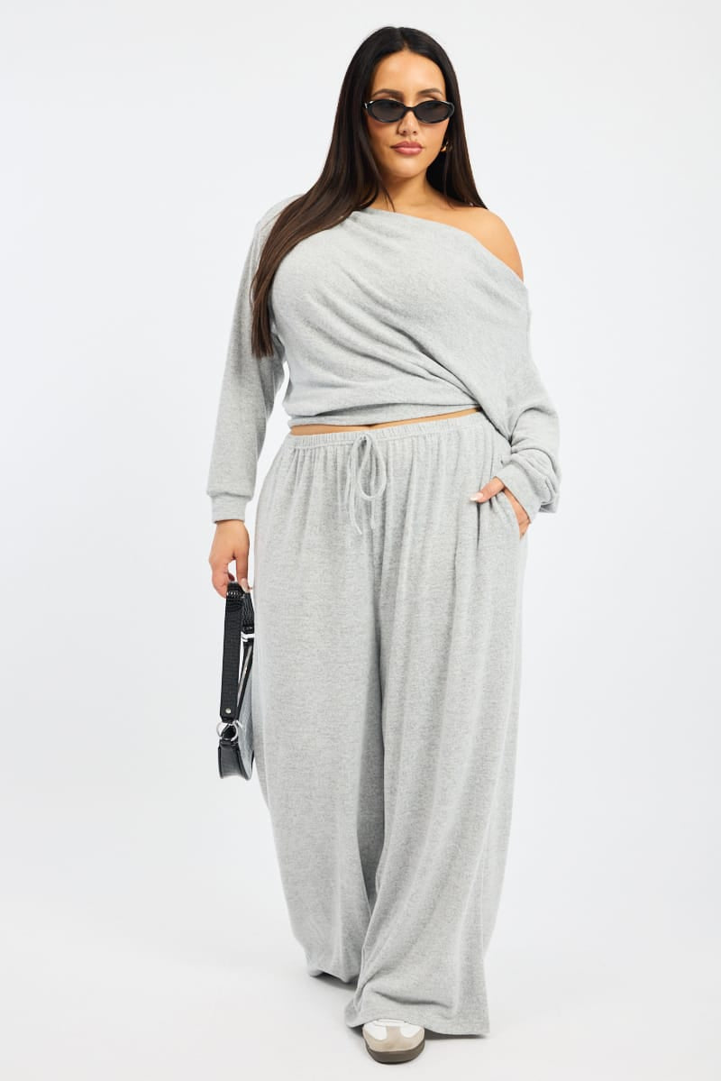 Grey Off Shoulder Top Long Sleeve for YouandAll Fashion