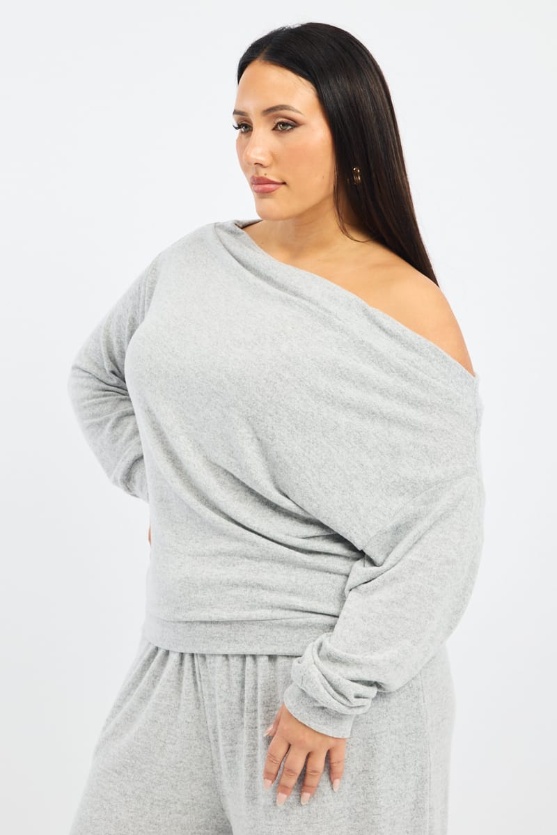 Grey Off Shoulder Top Long Sleeve for YouandAll Fashion