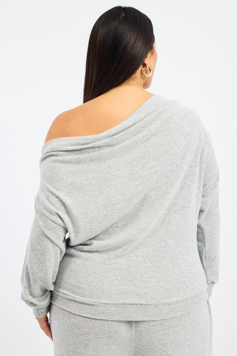 Grey Off Shoulder Top Long Sleeve for YouandAll Fashion