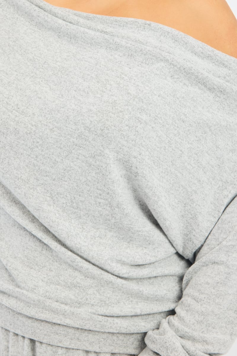 Grey Off Shoulder Top Long Sleeve for YouandAll Fashion