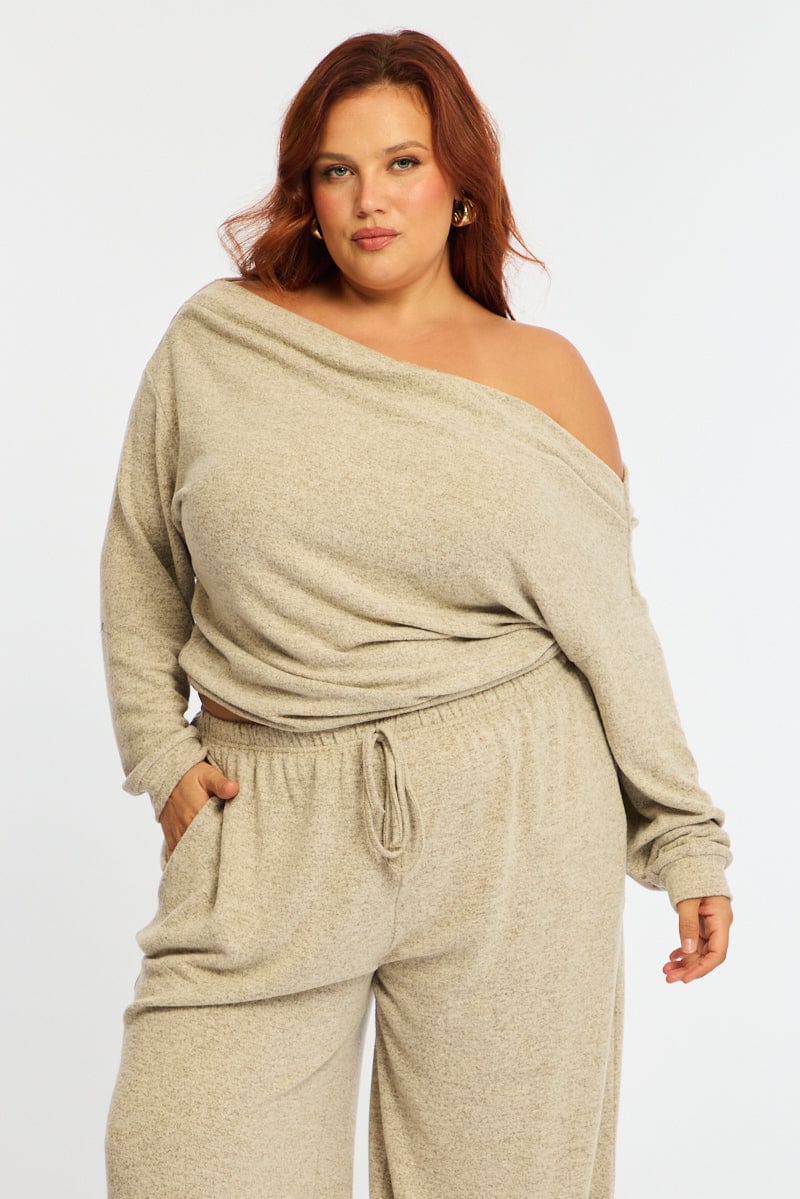 Beige Off Shoulder Top Long Sleeve for YouandAll Fashion