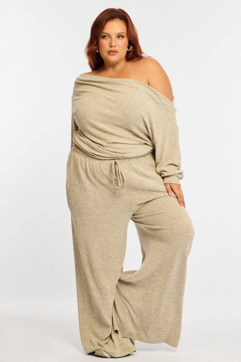 Beige Off Shoulder Top Long Sleeve for YouandAll Fashion