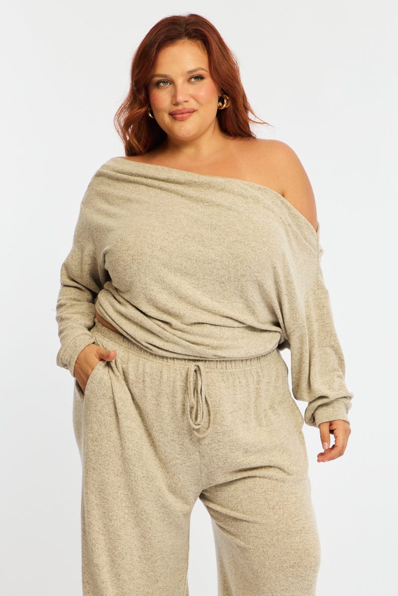 Beige Off Shoulder Top Long Sleeve for YouandAll Fashion